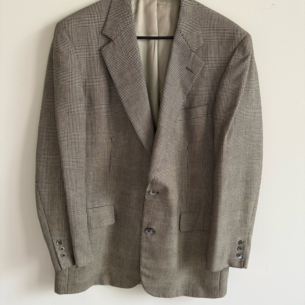 Brooks Brothers 346 Mens Tan Glen-Check Plaid Wool Blazer 43 L